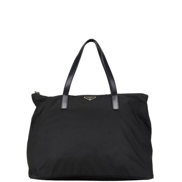 1 0155960 1 Prada Triangle Plate Nylon Tote Bag Black