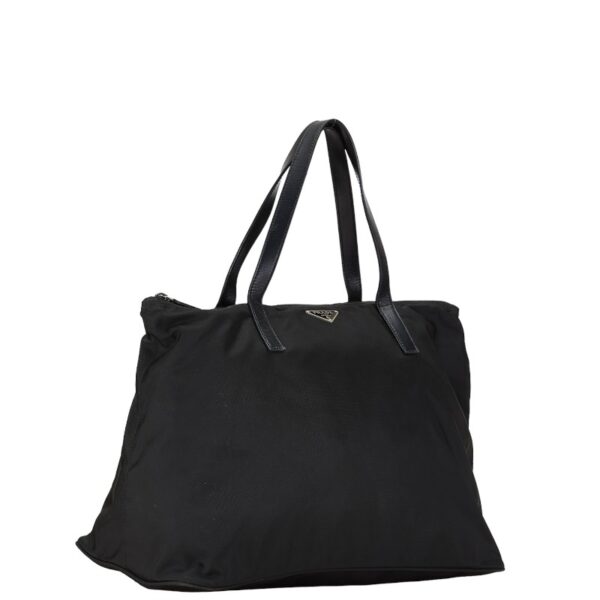 1 0155960 2 Prada Triangle Plate Nylon Tote Bag Black