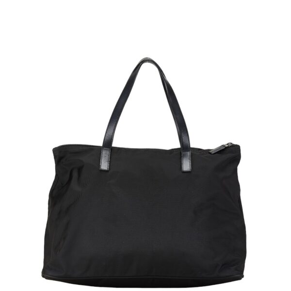 1 0155960 3 Prada Triangle Plate Nylon Tote Bag Black