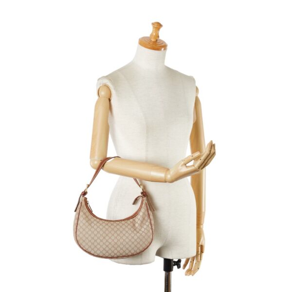 1 0155972 9 Celine Macadam Half Moon One Shoulder Bag Handbag Beige Brown