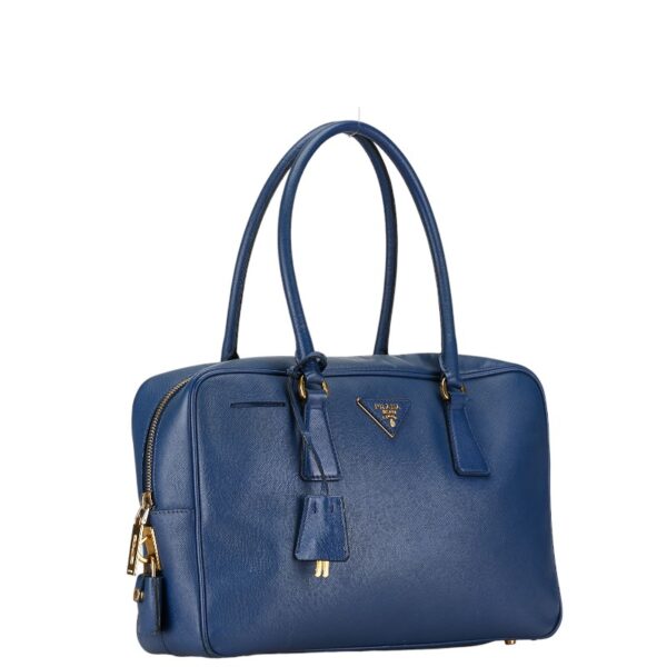 1 0155997 2 Prada Triangle Plate Saffiano Tote Bag Blue