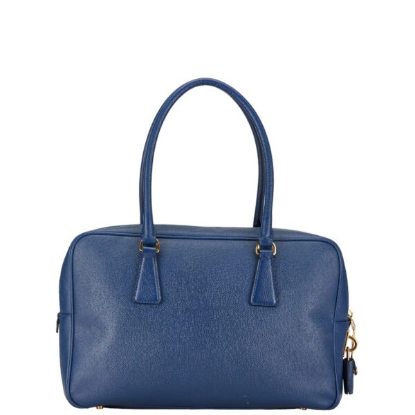 1 0155997 3 Prada Triangle Plate Saffiano Tote Bag Blue