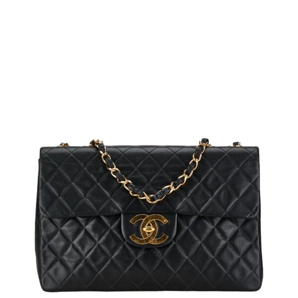 1 0156214 1 Chanel Matelasse Big Coco Mark Chain Shoulder Bag Lambskin Black