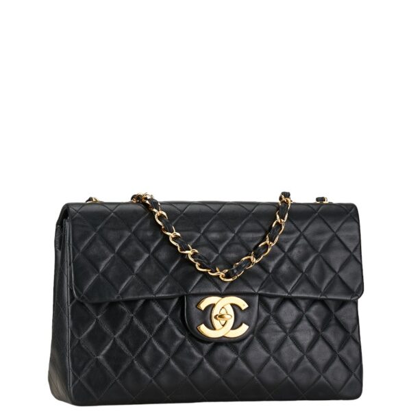 1 0156214 2 Chanel Matelasse Big Coco Mark Chain Shoulder Bag Lambskin Black