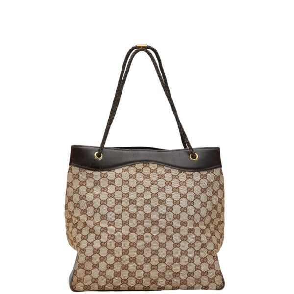 1 0156656 1 Gucci GG Braided Handle Tote Bag Brown