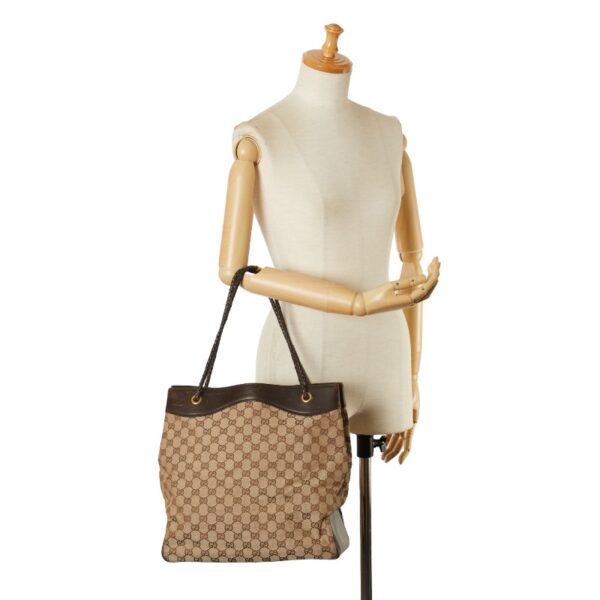 1 0156656 14 Gucci GG Braided Handle Tote Bag Brown