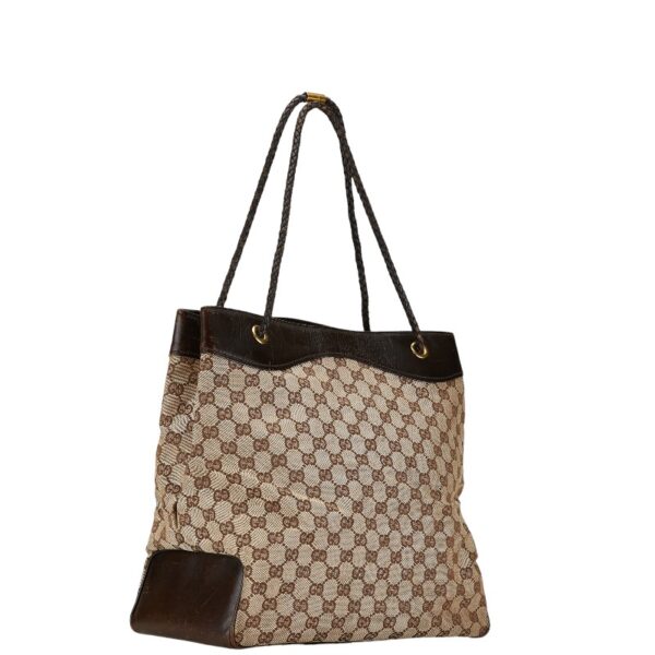 1 0156656 2 Gucci GG Braided Handle Tote Bag Brown