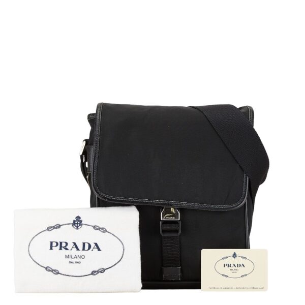 1 0156696 9 Prada Triangle Plate Nylon Crossbody Shoulder Bag Black