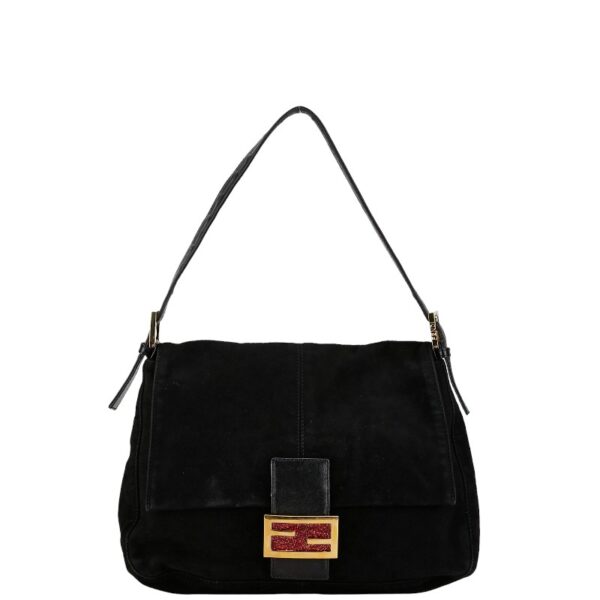 1 0156926 1 Fendi Suede One Shoulder Bag Black