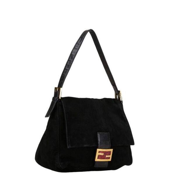 1 0156926 2 Fendi Suede One Shoulder Bag Black