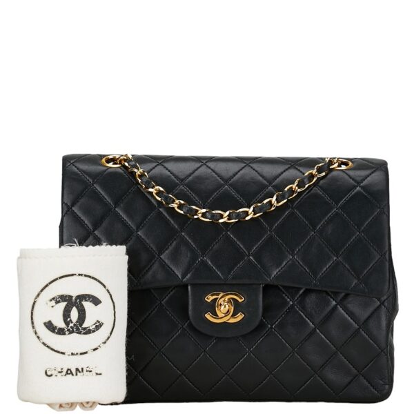 1 0157107 13 Chanel Matelasse 25 Coco Mark Double Flap Chain Shoulder Bag Lambskin Black