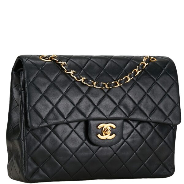 1 0157107 2 Chanel Matelasse 25 Coco Mark Double Flap Chain Shoulder Bag Lambskin Black