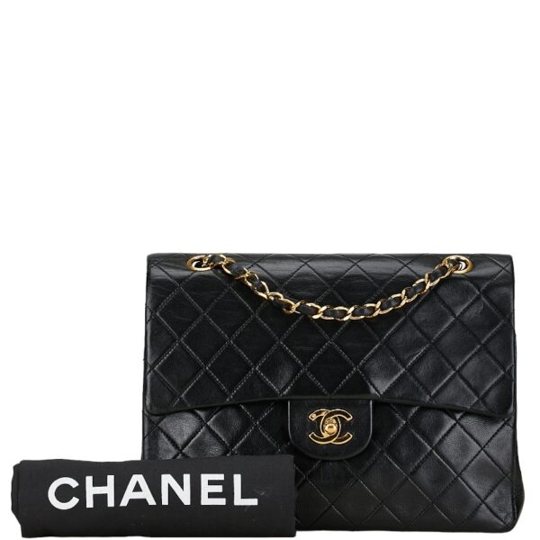 1 0157117 11 Chanel Matelasse 25 Coco Mark Double Flap Chain Shoulder Bag Lambskin Black