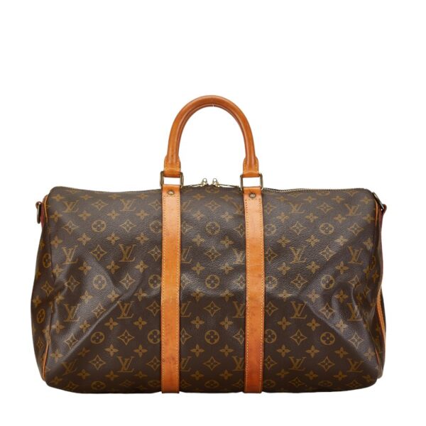 1 0157814 2 Louis Vuitton Monogram Keepall Bandouliere 45 Bag Brown