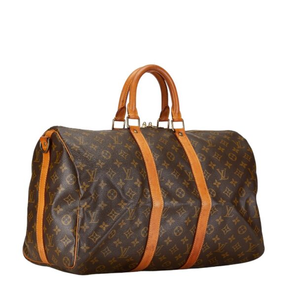 1 0157814 3 Louis Vuitton Monogram Keepall Bandouliere 45 Bag Brown