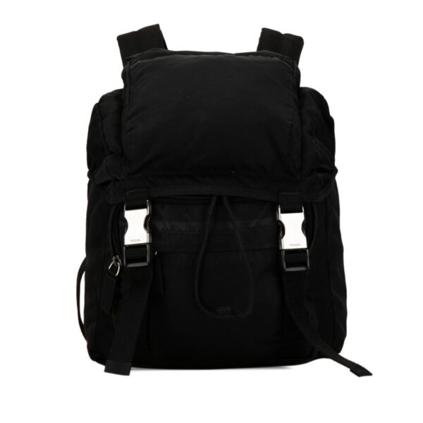 1 0158122 1 Prada Triangle Plate Nylon Rucksack Black