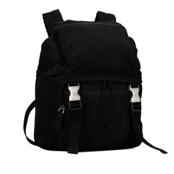 1 0158122 2 Prada Triangle Plate Nylon Rucksack Black