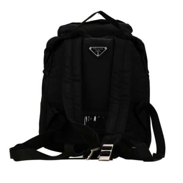 1 0158122 3 Prada Triangle Plate Nylon Rucksack Black