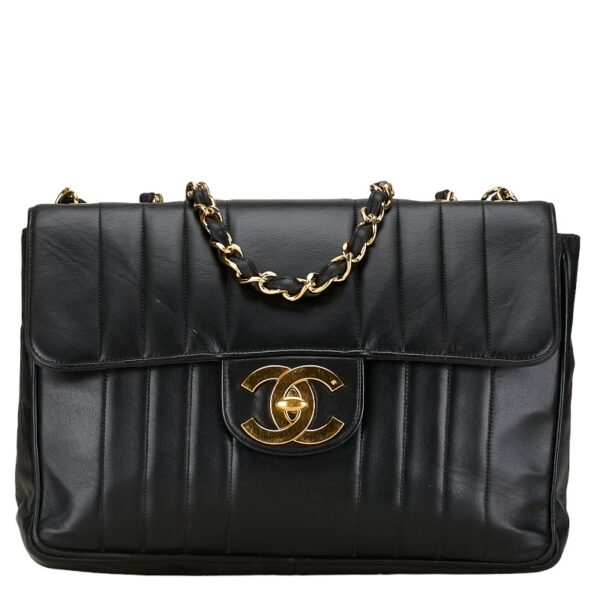 1 0158182 1 Chanel Mademoiselle Coco Mark Double Flap Chain Bag Lambskin Black