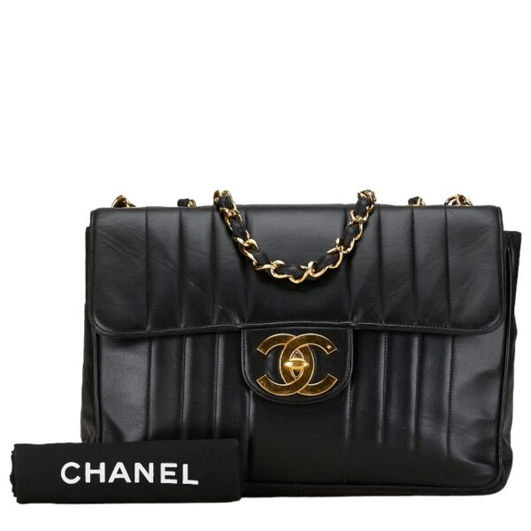 1 0158182 12 Chanel Mademoiselle Coco Mark Double Flap Chain Bag Lambskin Black