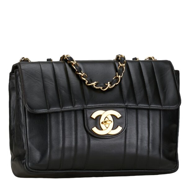 1 0158182 2 Chanel Mademoiselle Coco Mark Double Flap Chain Bag Lambskin Black