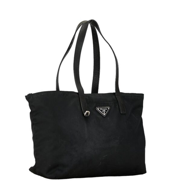 1 0158226 2 Prada Triangle Plate Nylon Tote Bag Black