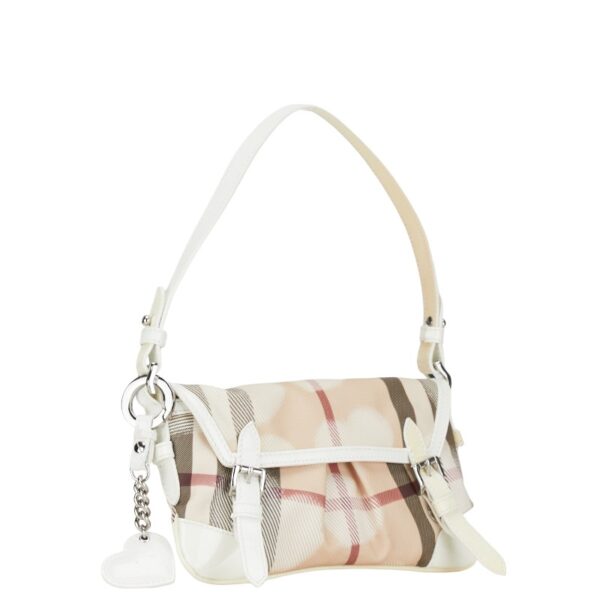 1 0158506 2 Burberry Check Shadow Horse Heart Motif One Shoulder Bag Beige White