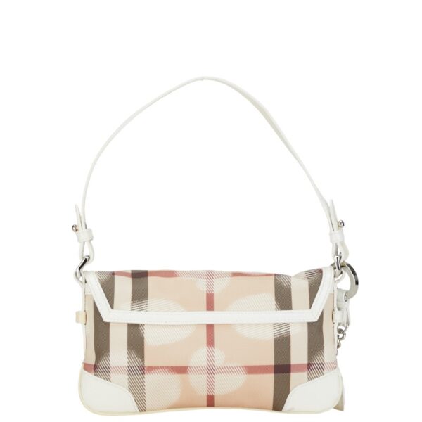 1 0158506 3 Burberry Check Shadow Horse Heart Motif One Shoulder Bag Beige White