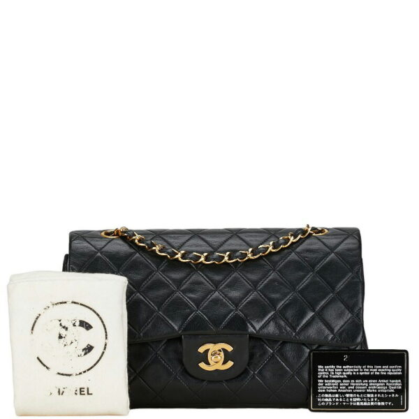 1 0159055 12 Chanel Matelasse 25 Coco Mark Double Flap Chain Shoulder Bag Lambskin Black