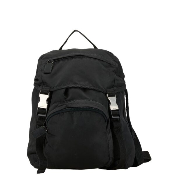 1 0159469 1 Prada Triangle Plate Nylon Rucksack Black