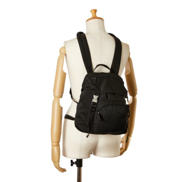 1 0159469 14 Prada Triangle Plate Nylon Rucksack Black