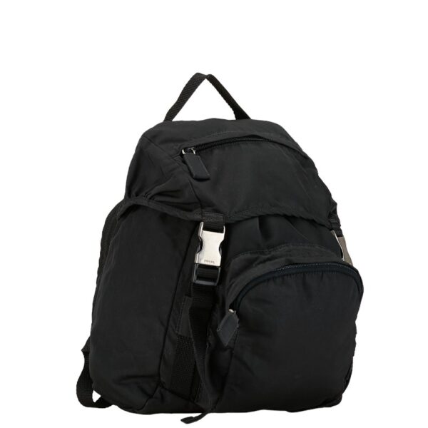 1 0159469 2 Prada Triangle Plate Nylon Rucksack Black