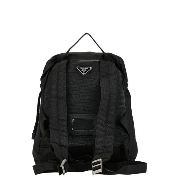 1 0159469 3 Prada Triangle Plate Nylon Rucksack Black