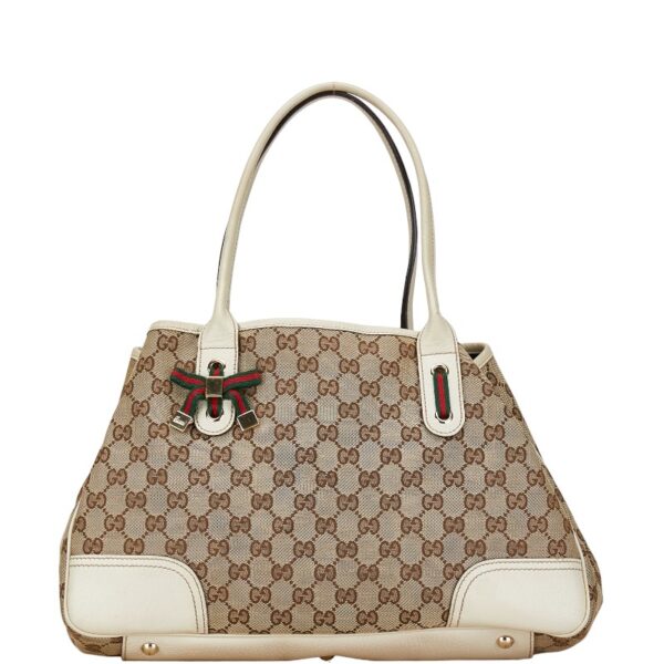 1 0159528 1 Gucci GG Princey Sherry Line Ribbon Tote Bag Beige