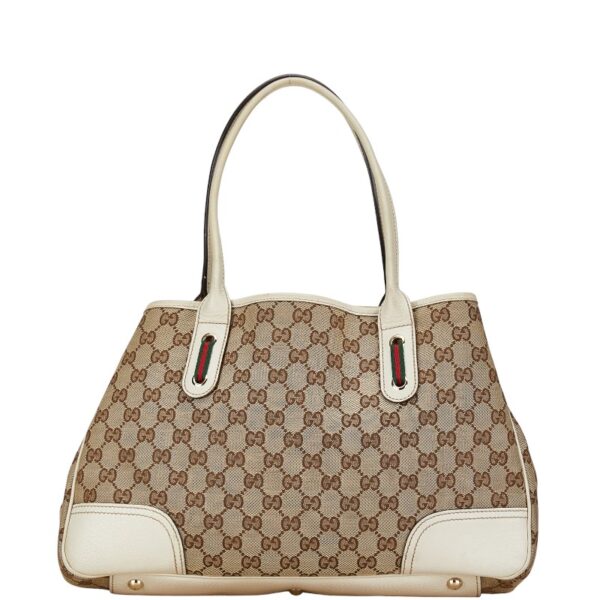 1 0159528 3 Gucci GG Princey Sherry Line Ribbon Tote Bag Beige