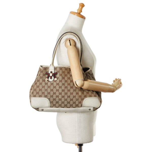 1 0159528 9 Gucci GG Princey Sherry Line Ribbon Tote Bag Beige