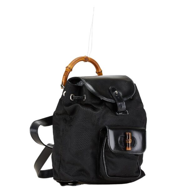 1 0160071 2 Gucci Bamboo Nylon Rucksack Black