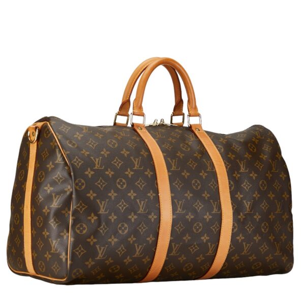 1 0160166 2 Louis Vuitton Monogram Keepall Bandouliere 55 Bag Brown