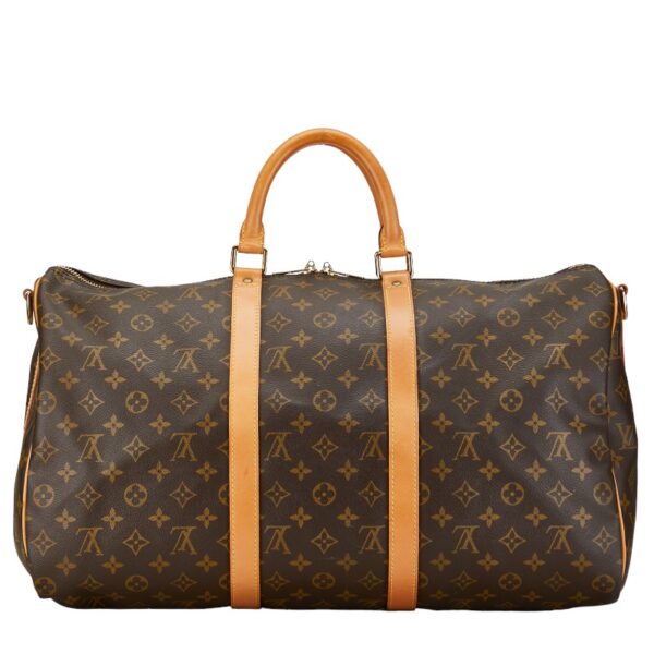 1 0160166 3 Louis Vuitton Monogram Keepall Bandouliere 55 Bag Brown