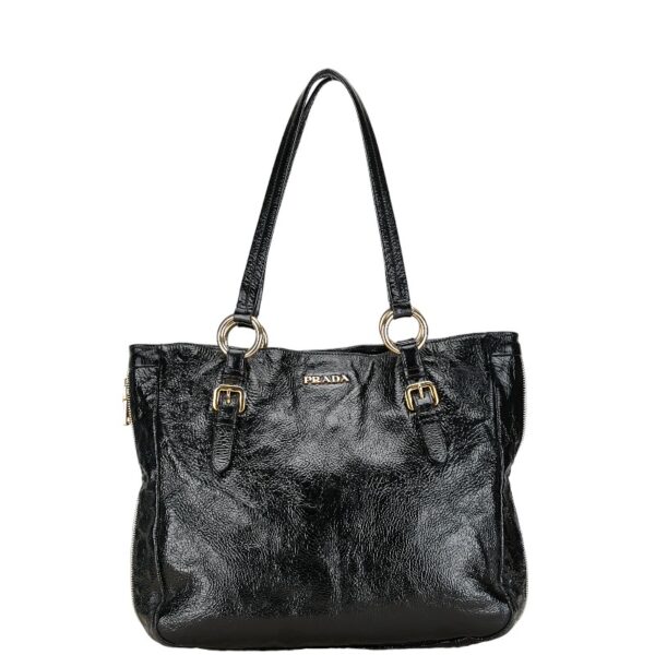 1 0160261 1 Prada Side Zip Enamel Tote Bag Black