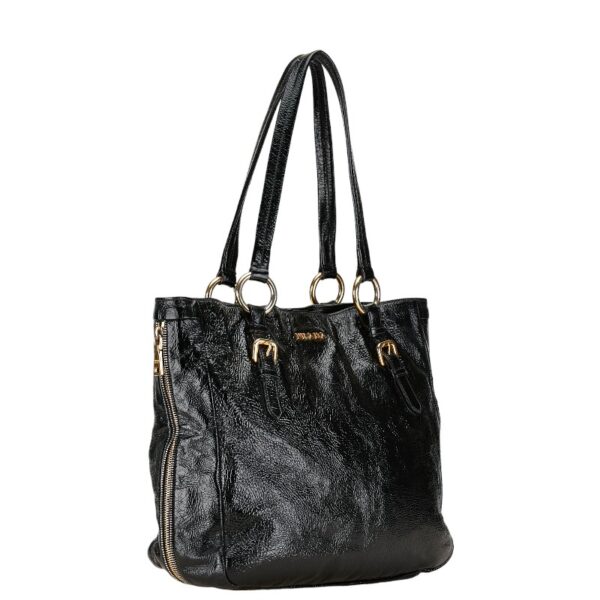 1 0160261 2 Prada Side Zip Enamel Tote Bag Black