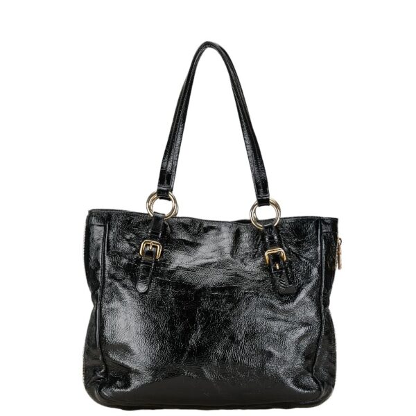 1 0160261 3 Prada Side Zip Enamel Tote Bag Black