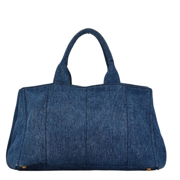 1 0160376 3 Prada Canapa L Triangle Plate Denim Tote Bag Blue