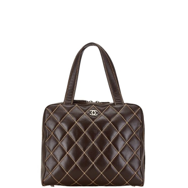 1 0160380 1 Chanel Matelasse Wild Stitch Tote Bag Lambskin Brown