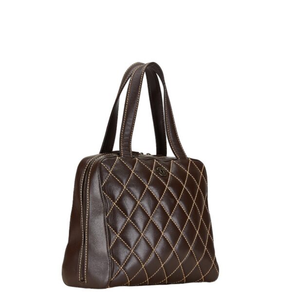 1 0160380 2 Chanel Matelasse Wild Stitch Tote Bag Lambskin Brown