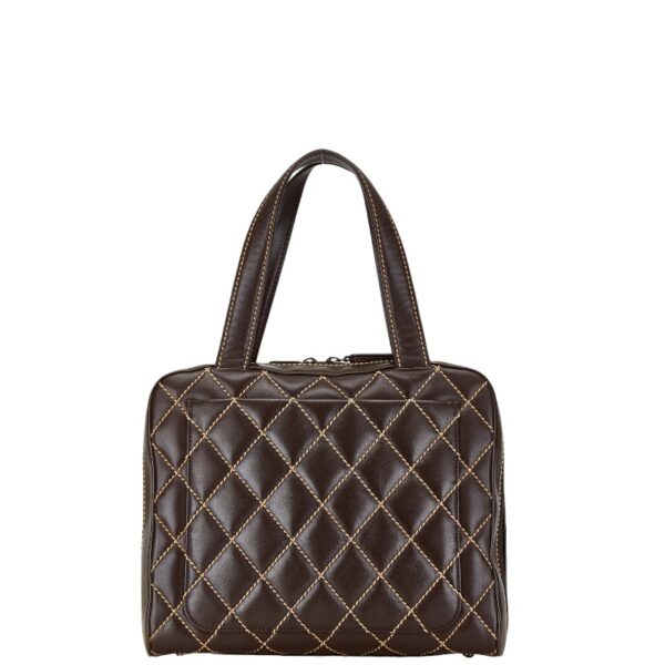 1 0160380 3 Chanel Matelasse Wild Stitch Tote Bag Lambskin Brown