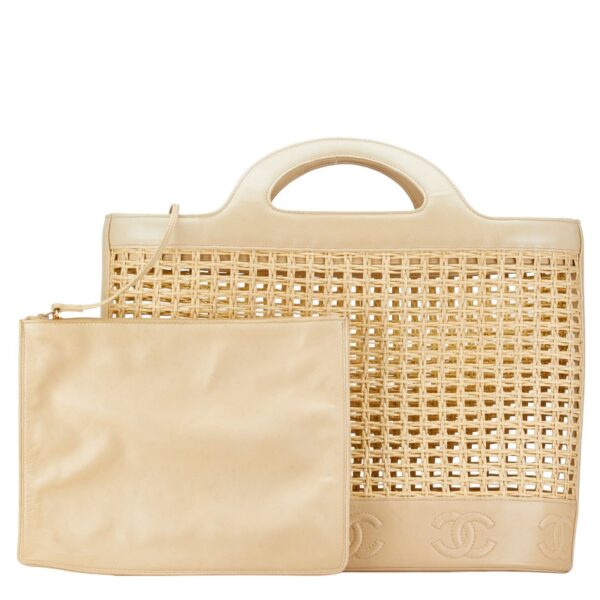 1 0160667 14 Chanel Cocomark Handbag Basket Bag Straw Beige