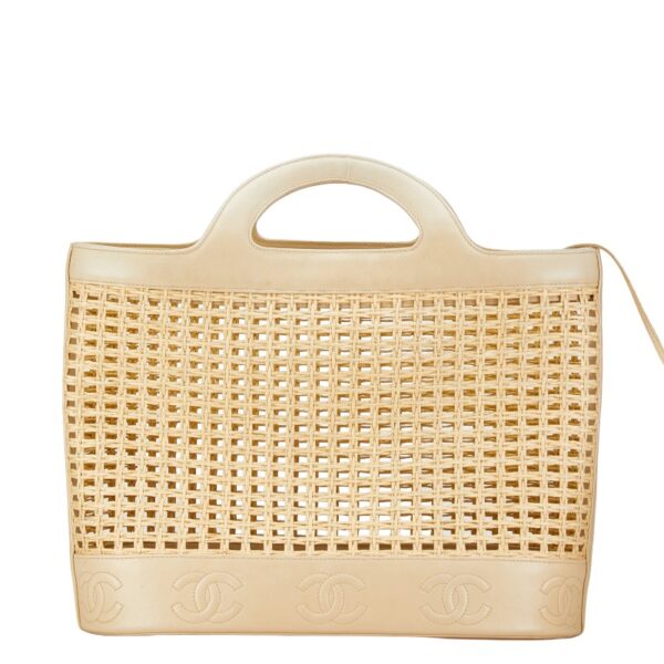 1 0160667 3 Chanel Cocomark Handbag Basket Bag Straw Beige