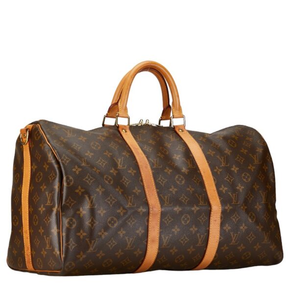 1 0160668 2 Louis Vuitton Monogram Keepall Bandouliere 50 Bag Brown