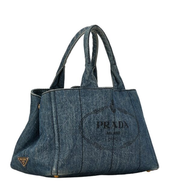 1 0160971 2 Prada Triangle Plate Canapa Denim Tote Bag Indigo Blue